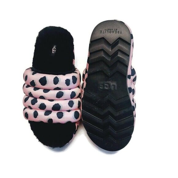 UGG Womens 8 Maxi Slide Cheetah Print Sheepskin Platform Slippers Pink Scallop - Picture 7 of 8